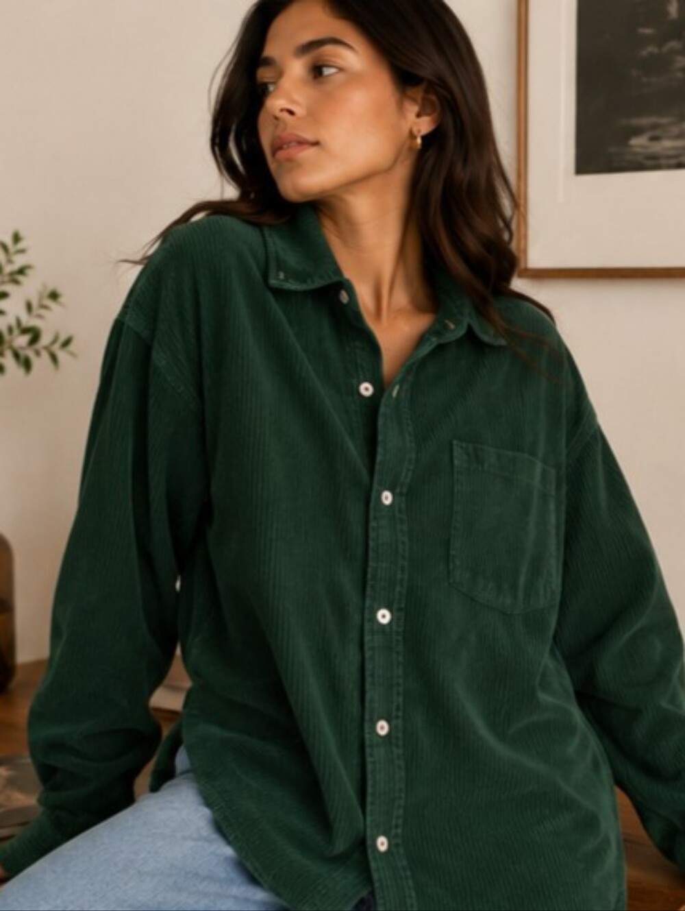 Oversized Corduroy Buttom Up Shirt Size M